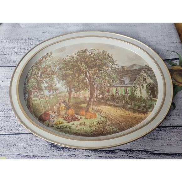 Vintage Currier and Ives Oval Metal Serving Trays 1868 - Picture 5 of 13